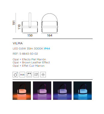 VILMA  / Lampe cylindrique sans fil d'extérieur avec poignée en cuir